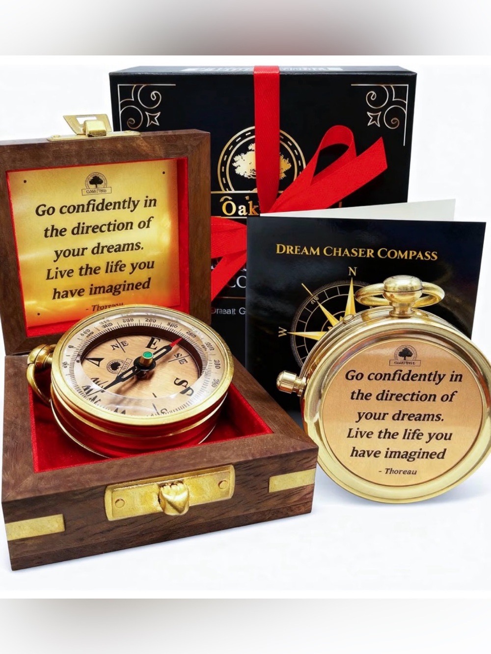 🧭 OakiWay Dream Chaser Functioning Brass Compass with Decorative Solid Wood Box